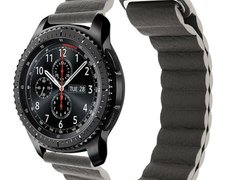 Curea piele Smartwatch Samsung Galaxy Watch 46mm, Samsung Watch Gear S3, iUni 22 mm Dark Gray Leathe